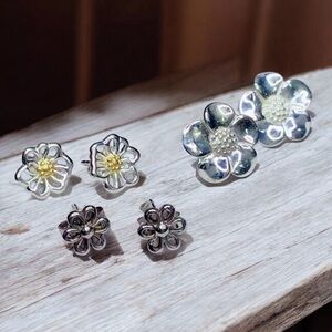 🌺3 Pairs Sterling Flower Stud Earrings